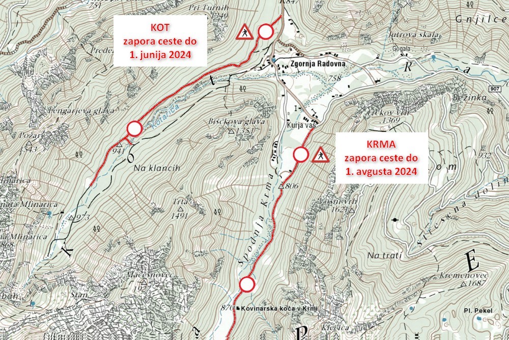 Cesti v Kot in Krmo | informacija o stanju