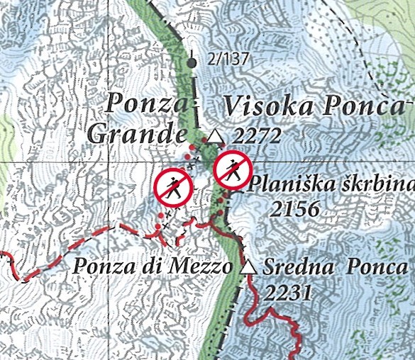 ZAPRTA POT med Planiško škrbino in Visoko Ponco